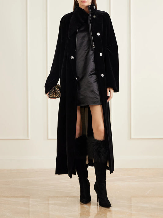 Image of Boots. Product name - Lidia 105 Shearling-trimmed Suede Knee Boots in Black colour by brand - Paris Texas