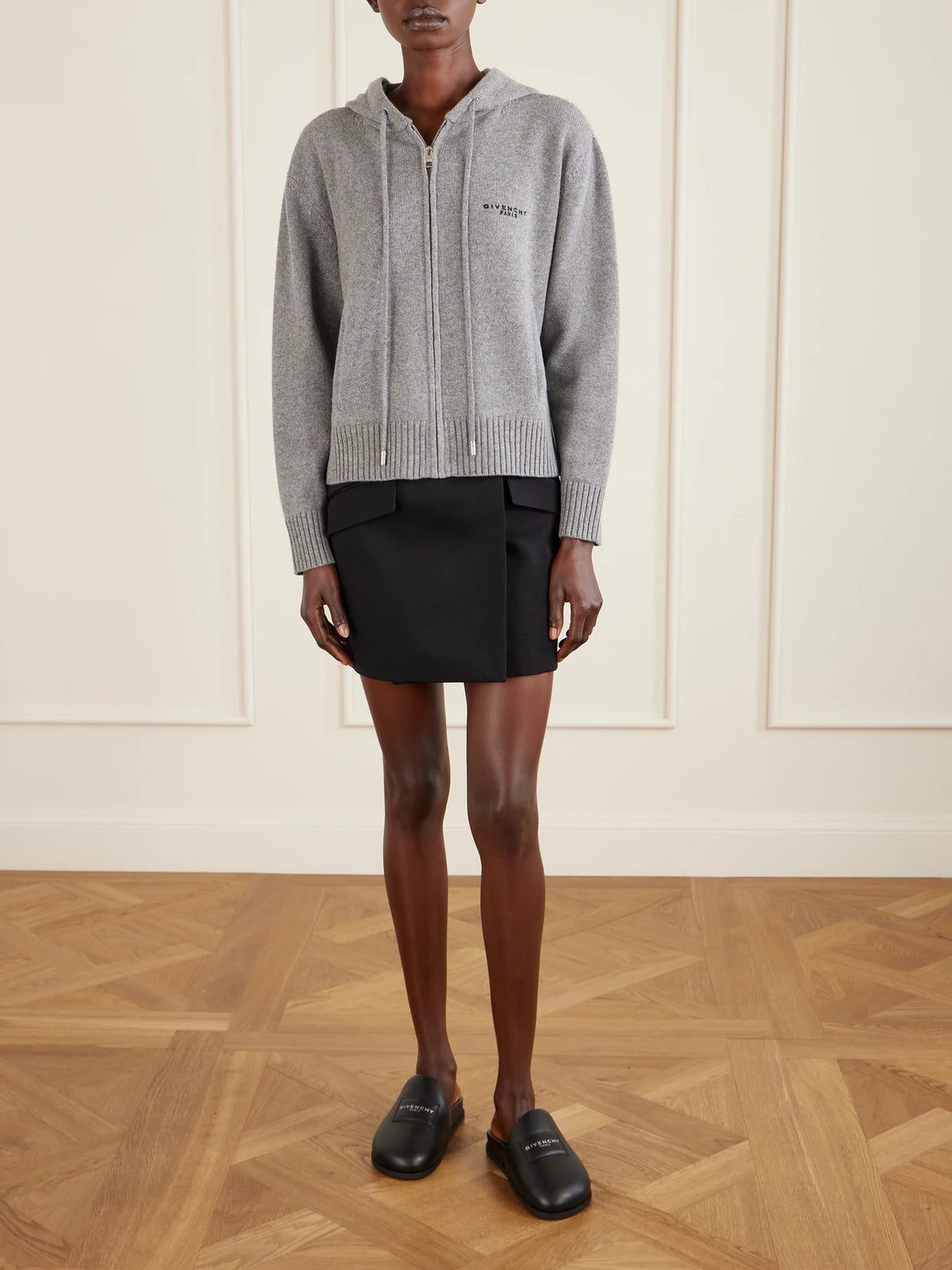 Image of Flats. Product name - Puffy Leather Slip-ons in Black colour by brand - Givenchy