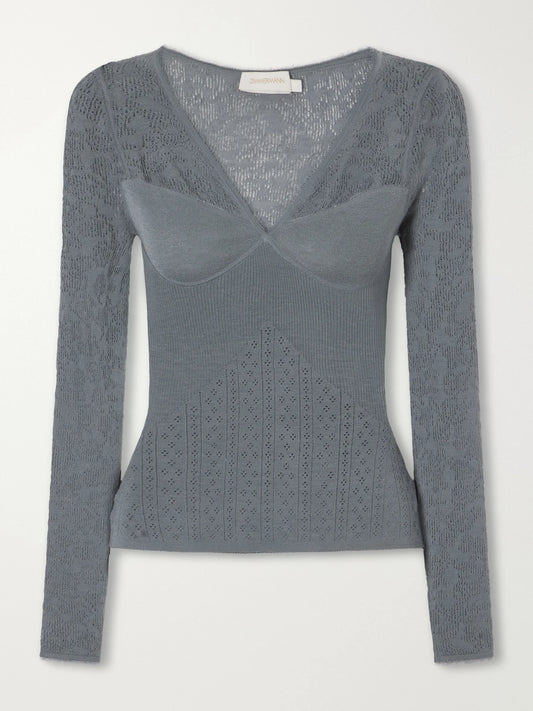 Zimmermann Pointelle Merino Wool-blend Lace Top