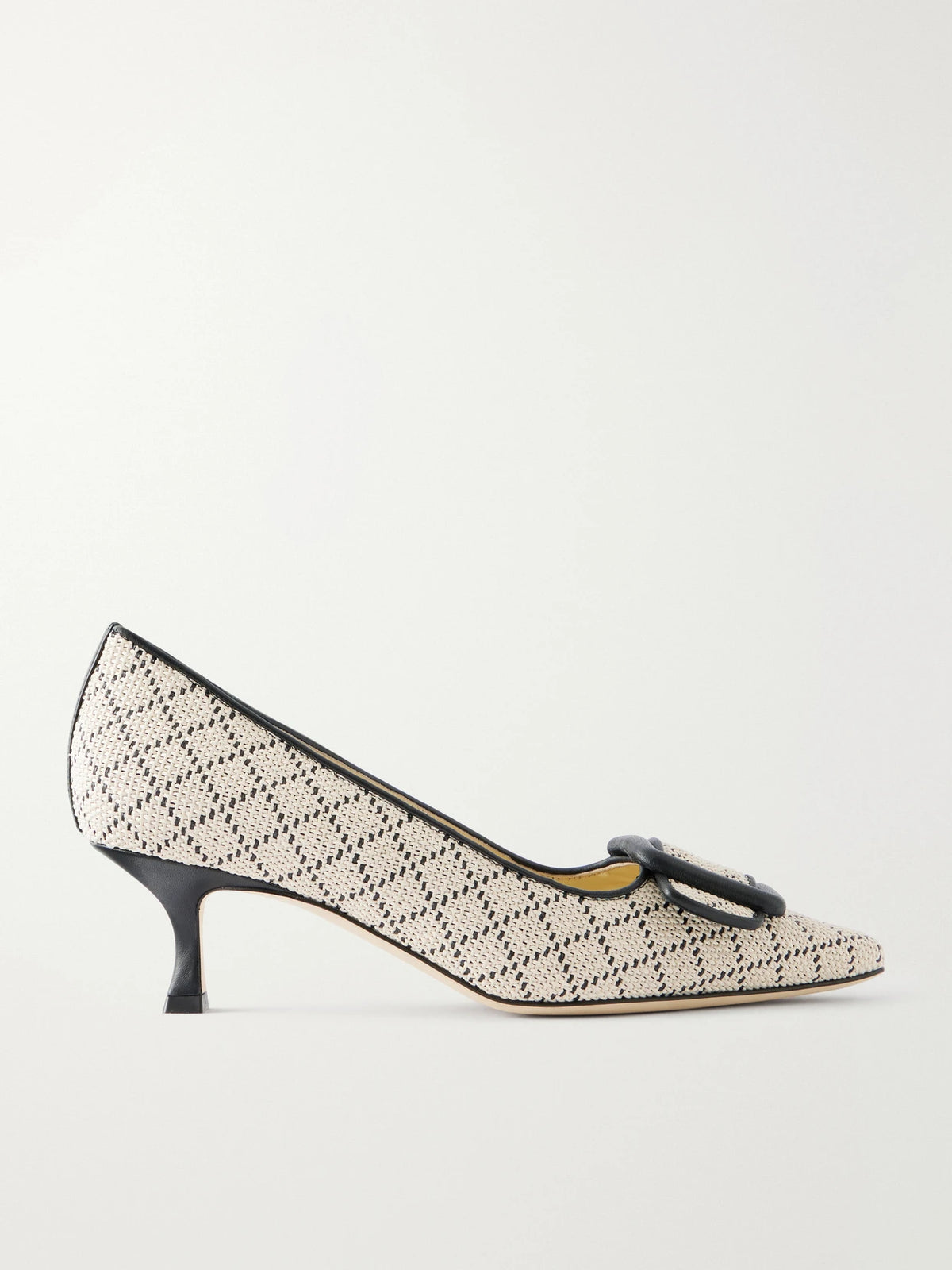 Maysale 50 Buckled Leather-trimmed Raffia Pumps