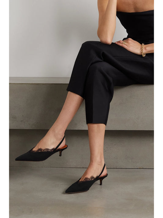 Irena Lace-trimmed Crepe De Chine Slingback Pumps