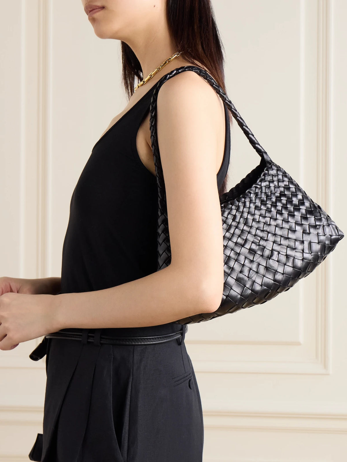 Image of Bags. Product name - Rosanna Mini Woven Leather Tote in Black colour by brand - Dragon Diffusion
