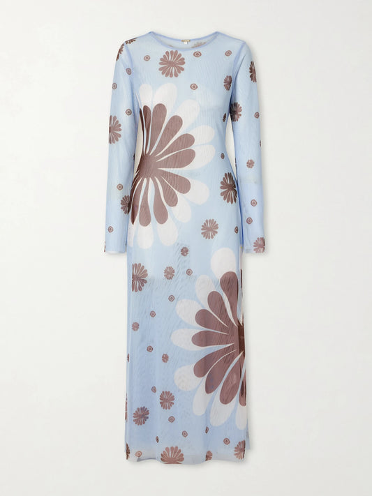 Tania Printed Mesh Midi Dress