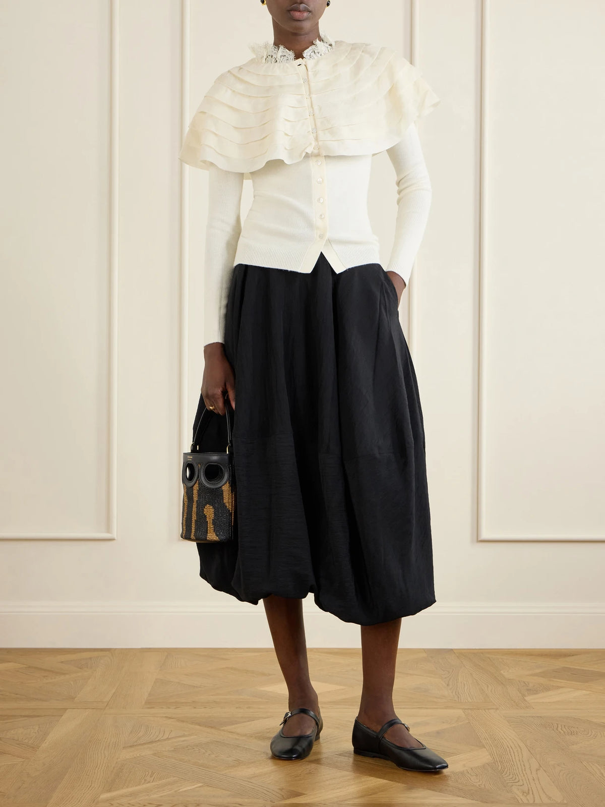 Image of Flats. Product name - Leather Mary Jane Ballet Flats in Black colour by brand - Le Monde Béryl