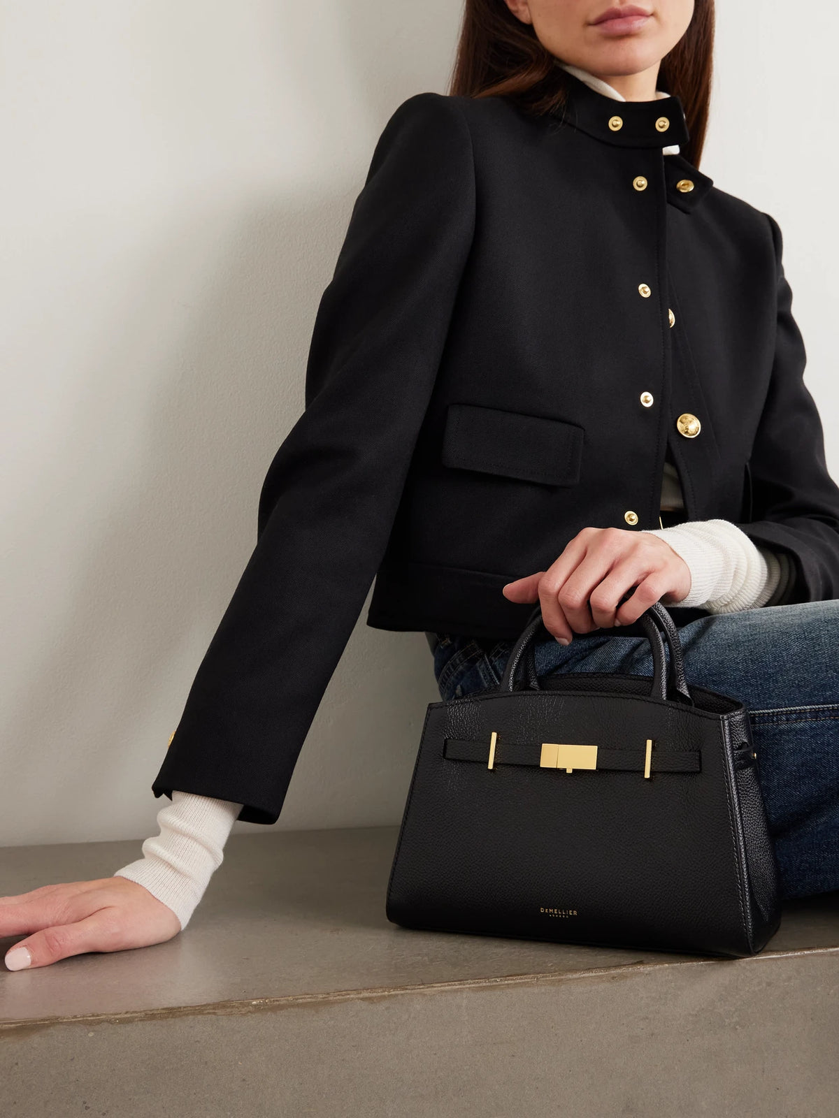 Image of Bags. Product name - The Hudson Small Textured-leather Tote in Black colour by brand - DeMellier