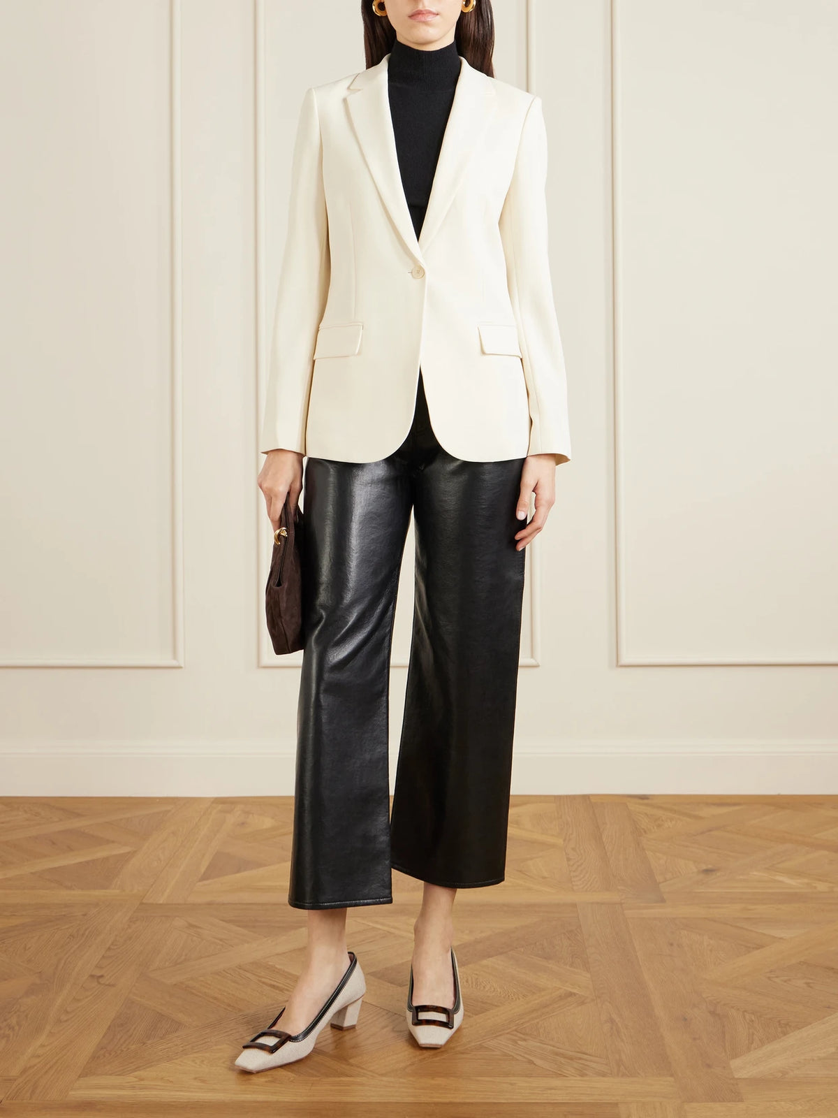 Image of Heels. Product name - Belle Vivier 45 Leather-trimmed Canvas Pumps in Cream colour by brand - Roger Vivier