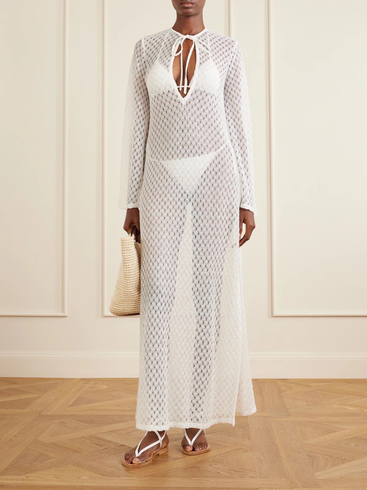 Image of Dresses. Product name - Striped Metallic Crochet-knit Coverup in White colour by brand - Missoni