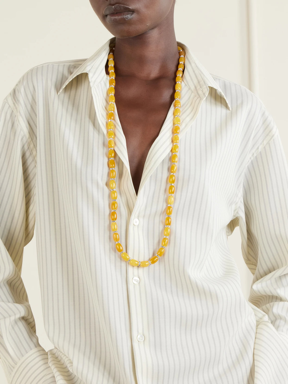 Image of Necklaces. Product name - Donna Rhodium-pleated, Rhodochrosite And Crystal Beaded Necklace in Yellow colour by brand - Julietta