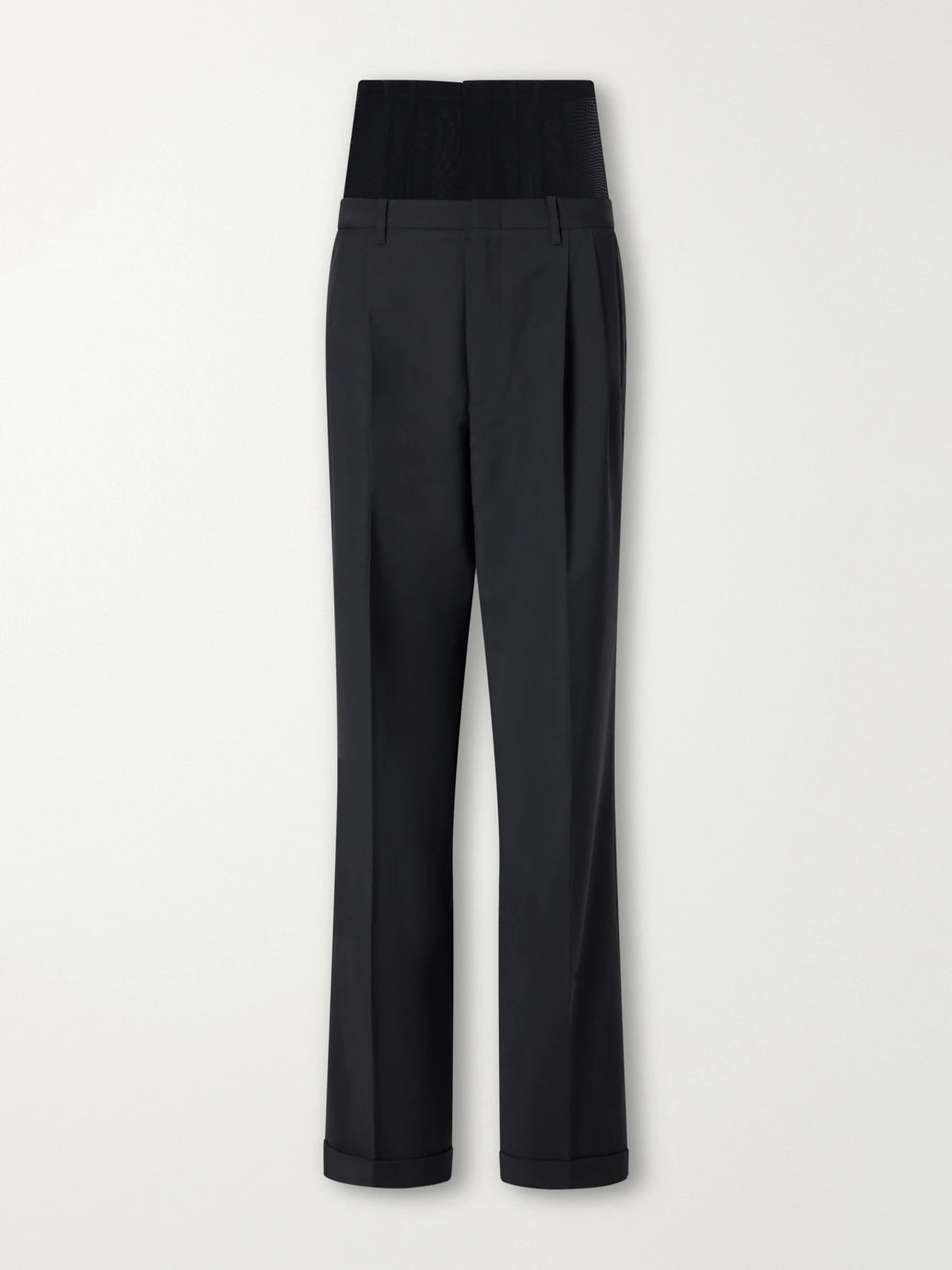 Tibi Mesh-trimmed Pleated Fresco Straight-leg Pants