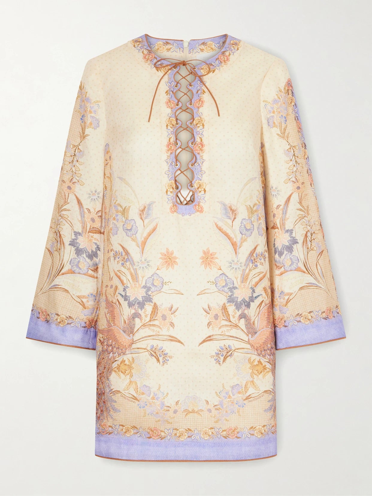 Image of Dresses. Product name - Indra Printed Linen Mini Dress in Multi colour by brand - Zimmermann