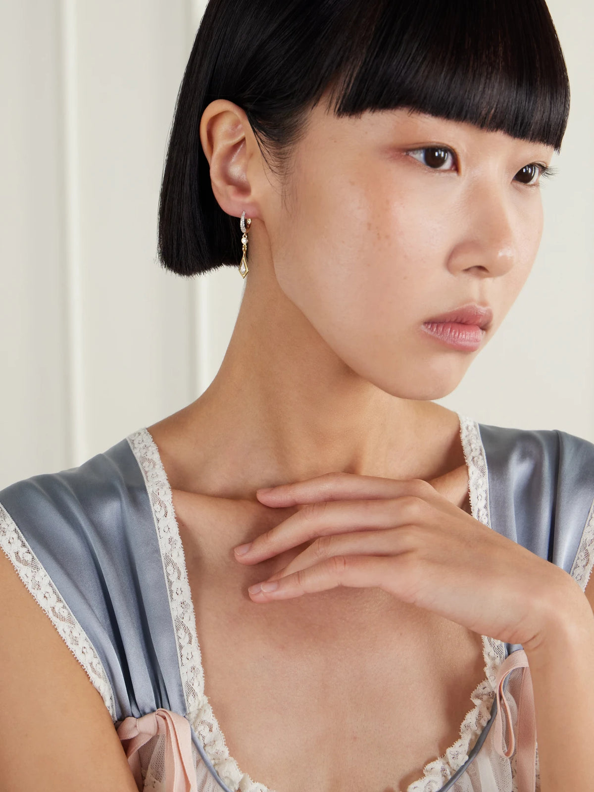 Image of Earrings. Product name - Large Kite 18-karat Gold Diamond Earrings in Multi colour by brand - Lucy Delius