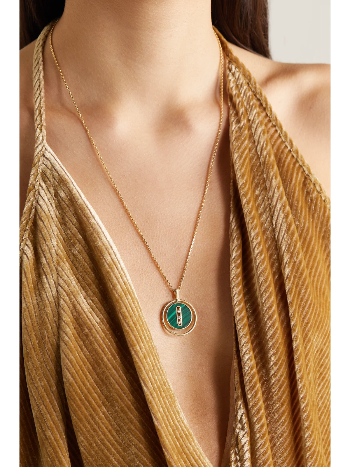 Image of Necklaces. Product name - Lucky Move 18-karat Gold, Malachite And Diamond Necklace in Multi colour by brand - Messika