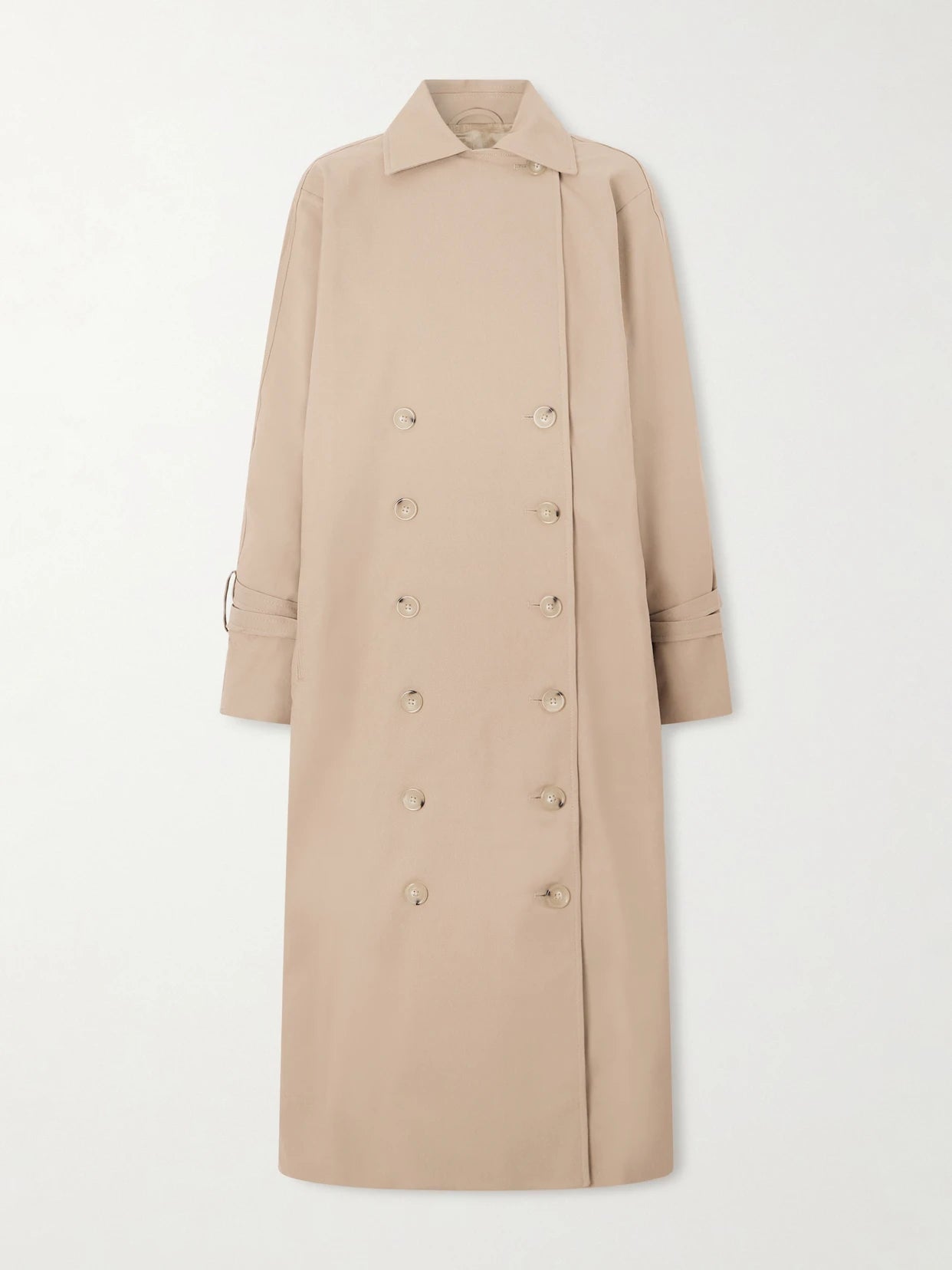 Image of Coats & Jackets. Product name - Signature Double-breasted Cotton-blend Gabardine Trench Coat in Beige colour by brand - TOTEME