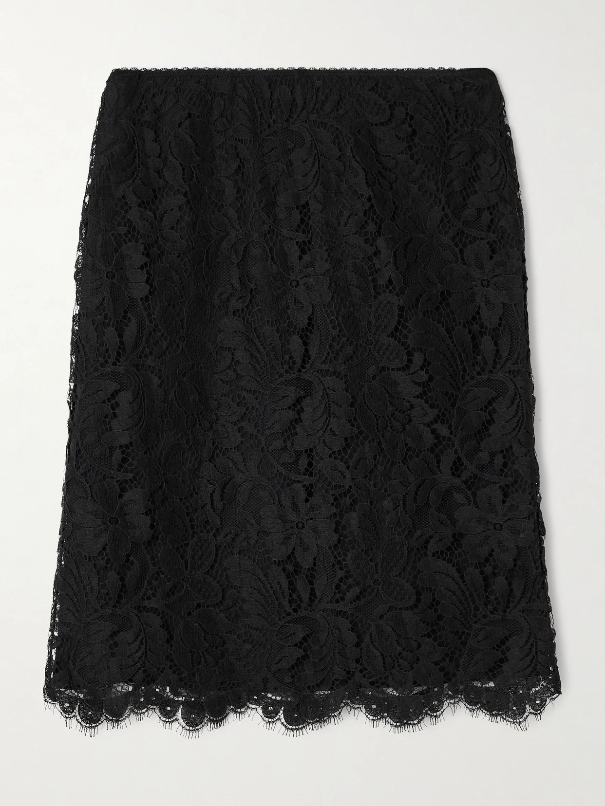 Image of a model wearing Skirts. Product name - Cotton-blend Lace Midi Skirt in Black colour by brand - Chloé