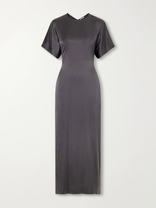 FFORME Imogen Draped Metallic Satin Maxi Dress
