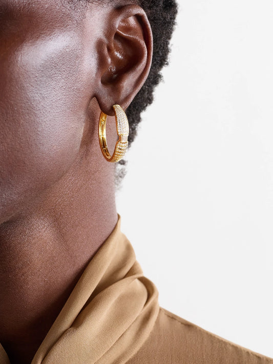 Image of Earrings. Product name - Adiré 18-karat Gold Diamond Hoop Earrings in Multi colour by brand - ALMASIKA