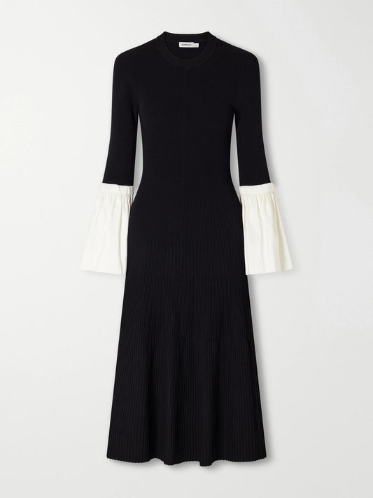 SIMKHAI Maelle Ribbed Taffeta-trimmed Jersey Midi Dress