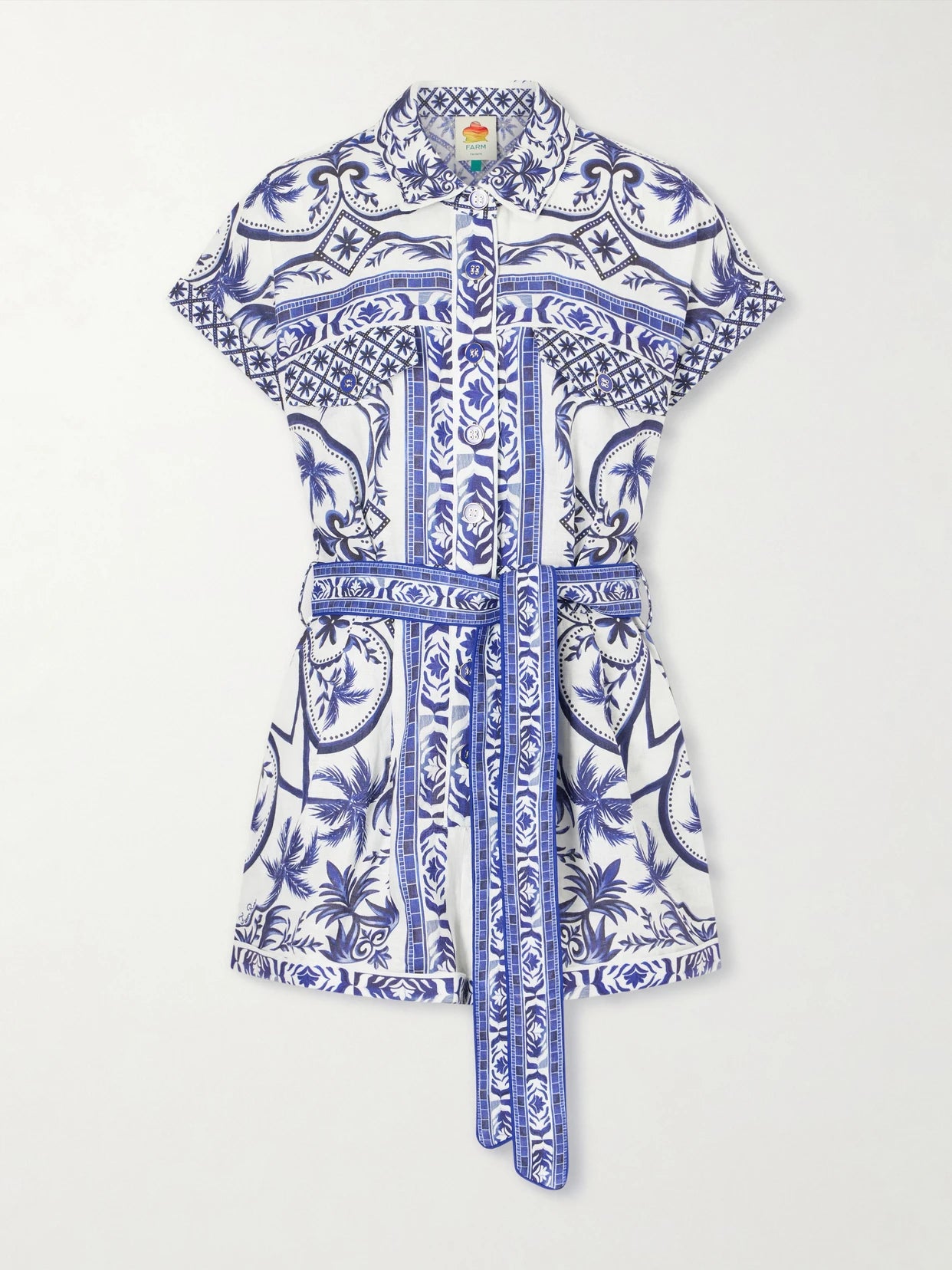 Image of Bodysuits. Product name - Wonderful City Printed Linen Jumpsuit in Blue colour by brand - Farm Rio