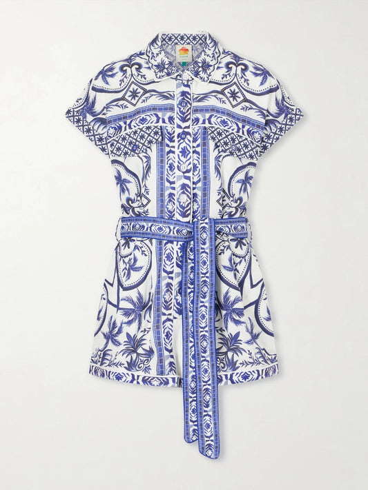 Image of Bodysuits. Product name - Wonderful City Printed Linen Jumpsuit in Blue colour by brand - Farm Rio