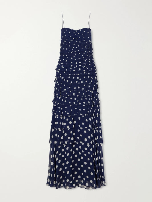 Saloni Niki Polka-dot Chiffon Gown