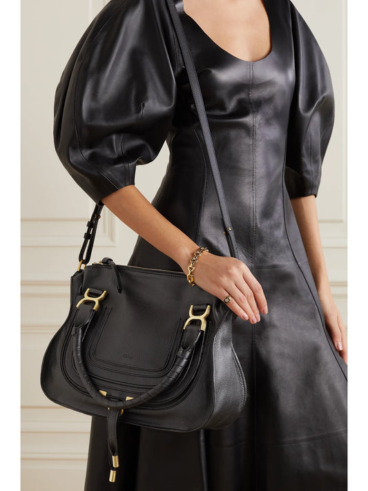 Image of Bags. Product name - + Net Sustain Marcie Medium Textured-leather Tote in Black colour by brand - Chloé