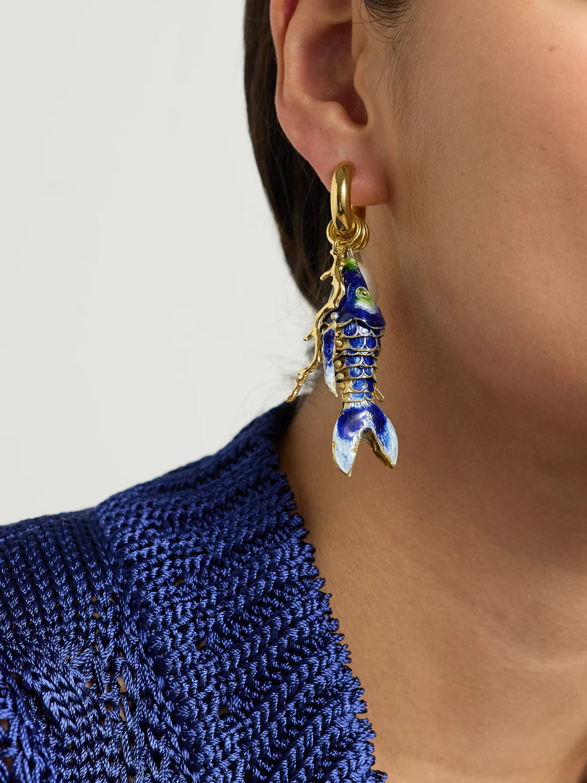 Image of Earrings. Product name - Barrier Gold-plated, Pearl And Enamel Hoop Earrings in Multi colour by brand - Martha Calvo
