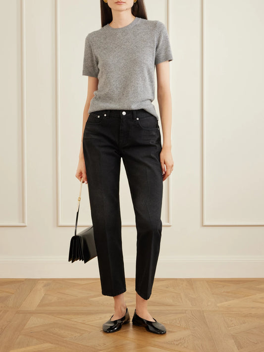 Image of Jeans. Product name - Low-rise Straight-leg Jeans in Black colour by brand - Victoria Beckham