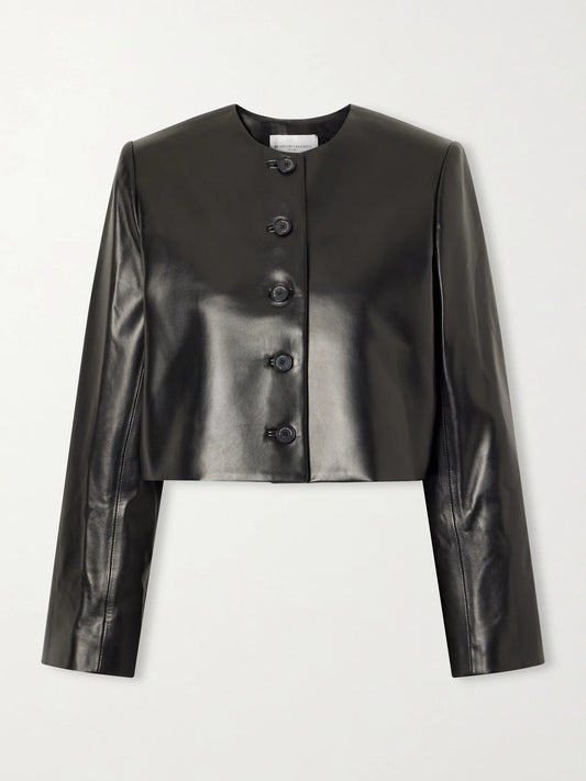 Image of Coats & Jackets. Product name - The Ryder Leather Jacket in Black colour by brand - Brandon Maxwell