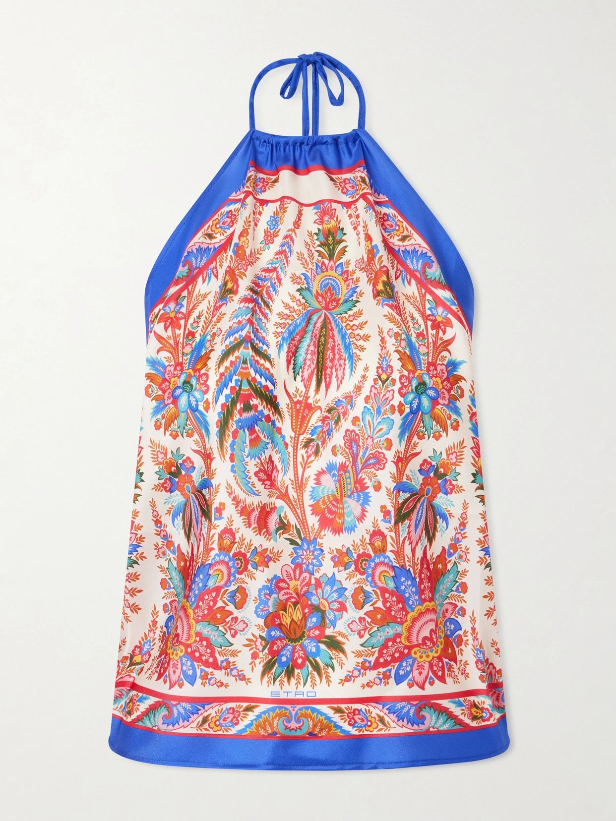 Cropped Printed Silk-satin Halterneck Top