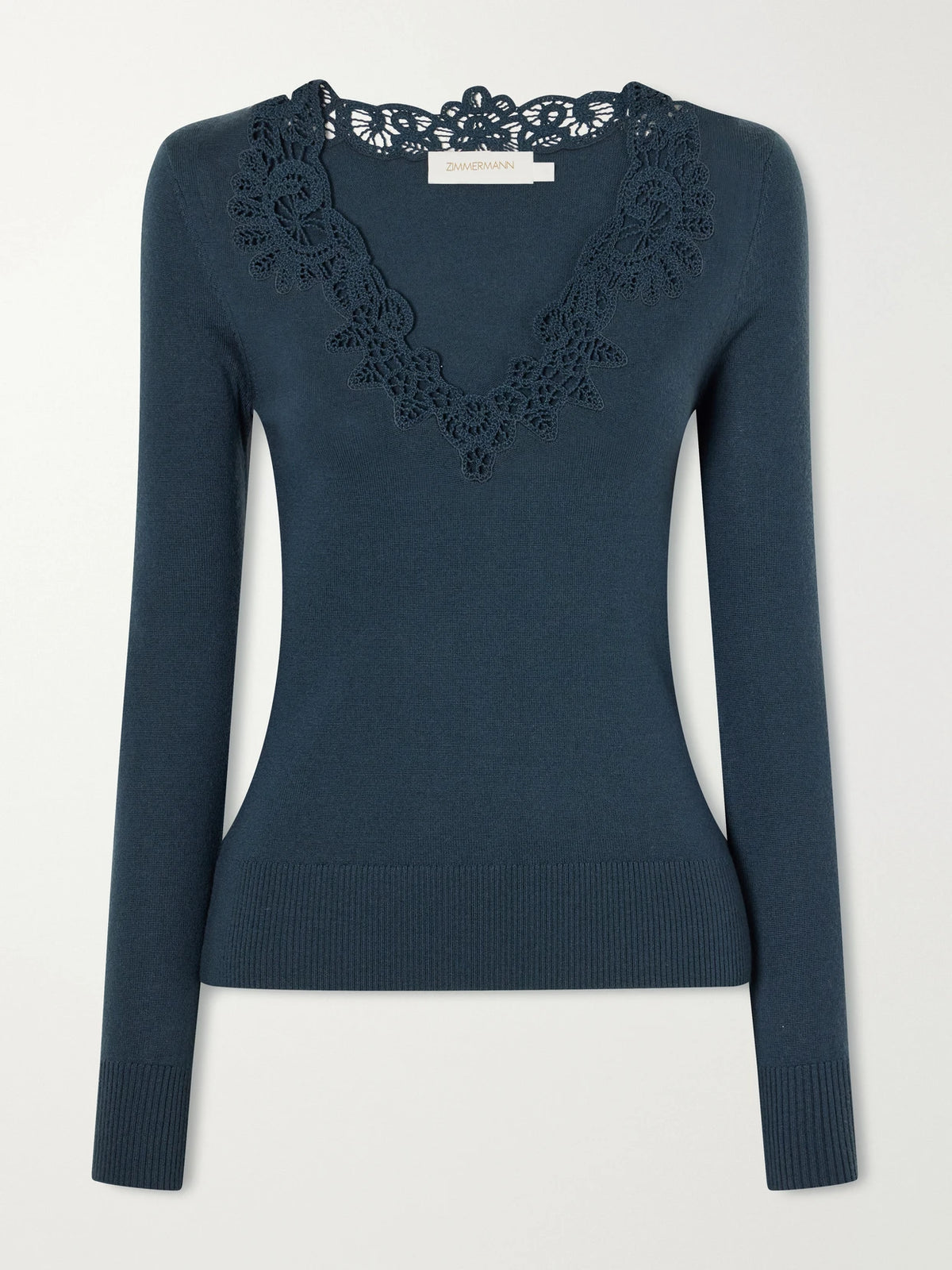 Zimmermann Clash Lace-trimmed Merino Wool Top