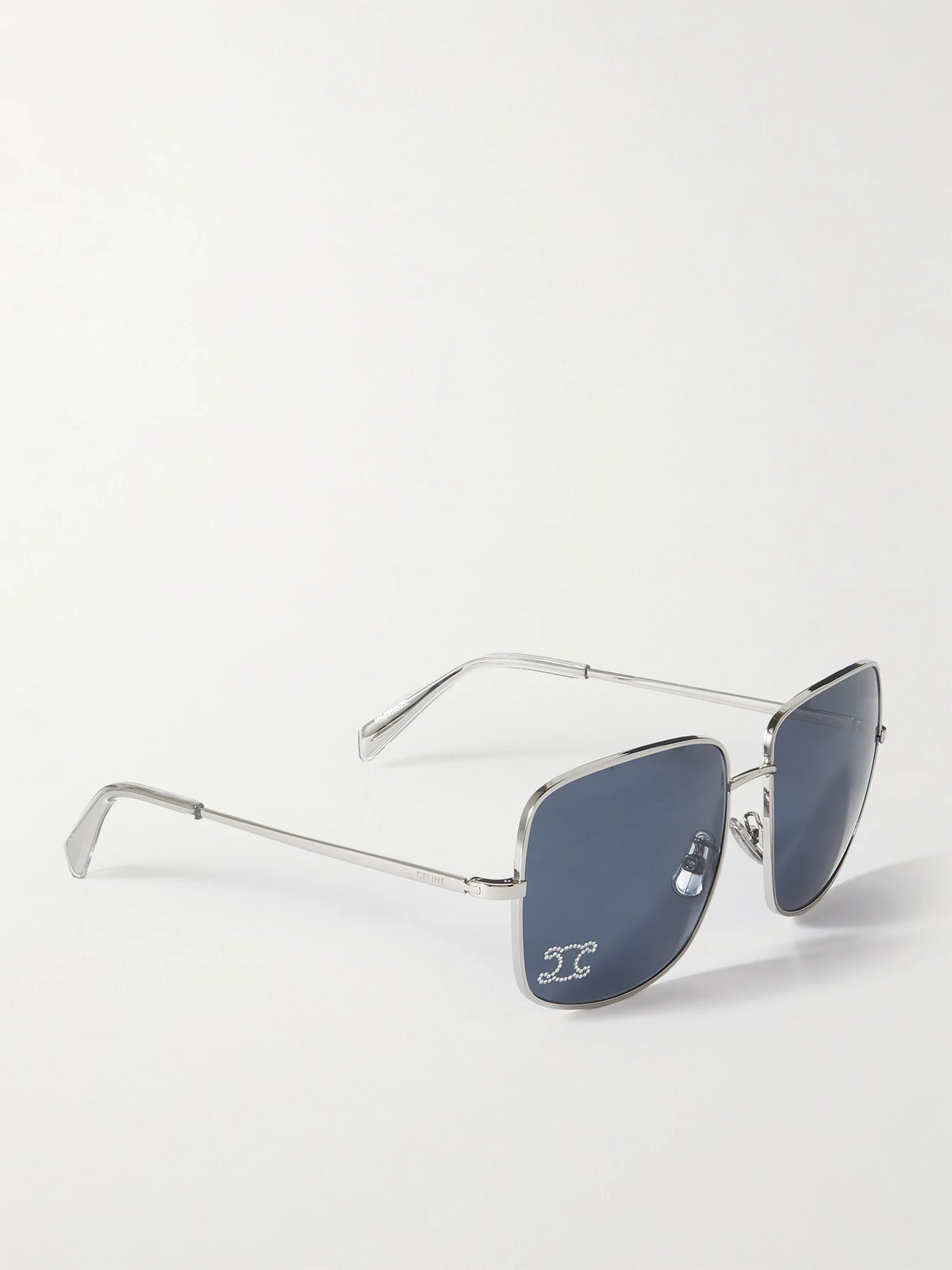 Triomphe Crystal-embellished Square-frame Silver-tone Sunglasses
