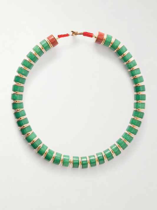 The Stone Slice Gold-tone Jade And Carnelian Beaded Necklace