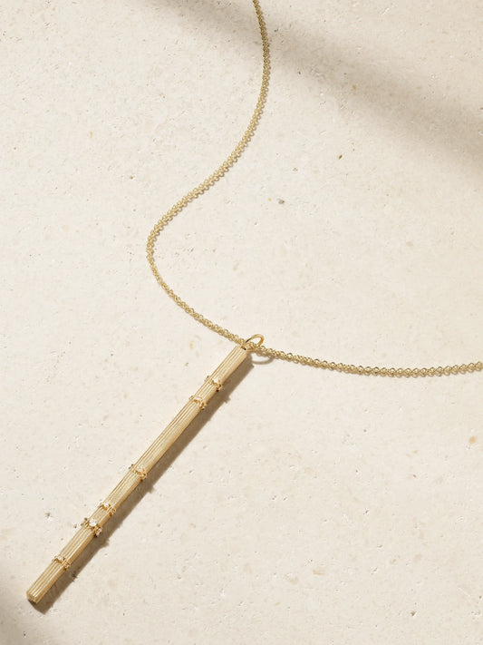 Fluted Bar 14-karat Gold Diamond Necklace