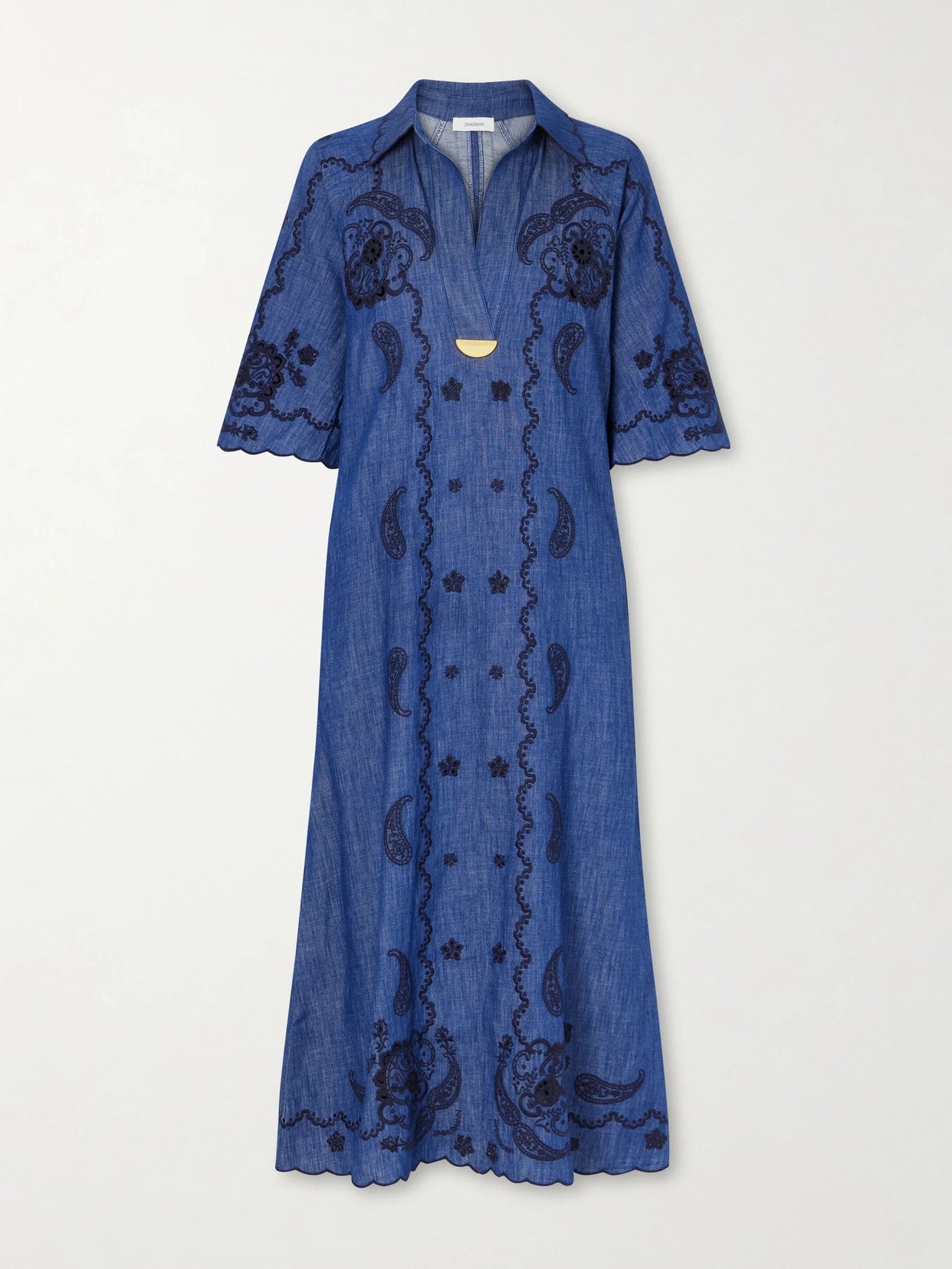 Image of Dresses. Product name - Aster Embroidered Denim Midi Dress in Blue colour by brand - Zimmermann