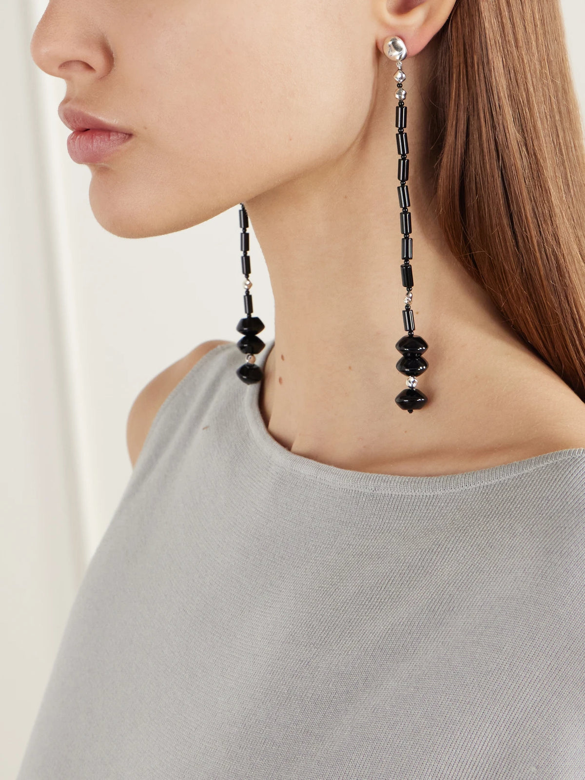 Image of Earrings. Product name - Margot Silver-tone Onyx Earrings in Multi colour by brand - AGMES