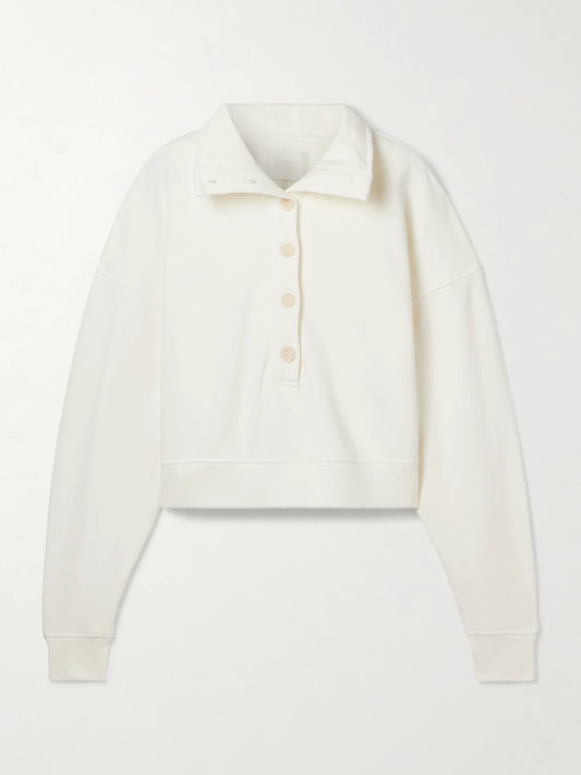 Image of Sleepwear & Loungewear. Product name - Mirelle Cropped Cotton-jersey Sweatshirt in Cream colour by brand - Citizens of Humanity