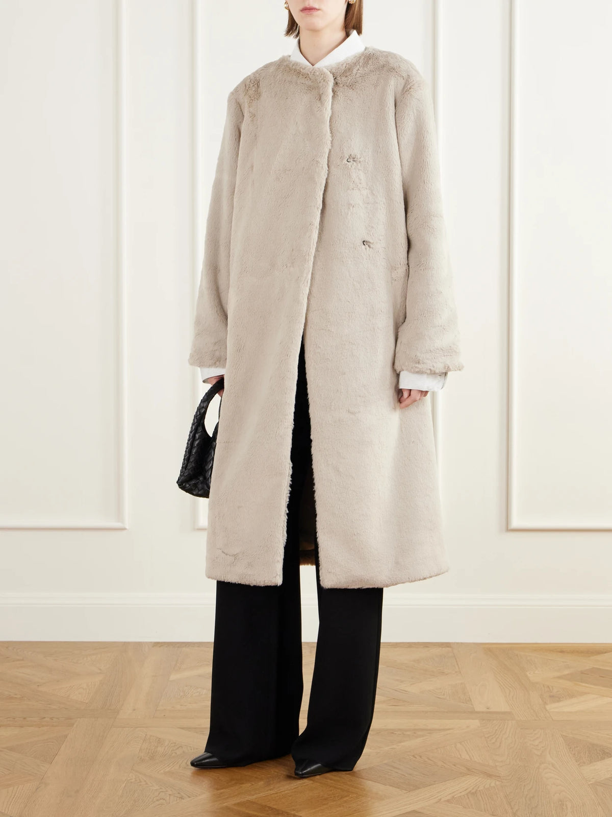 Image of Coats & Jackets. Product name - Collarless Plush Coat in Beige colour by brand - Maria McManus