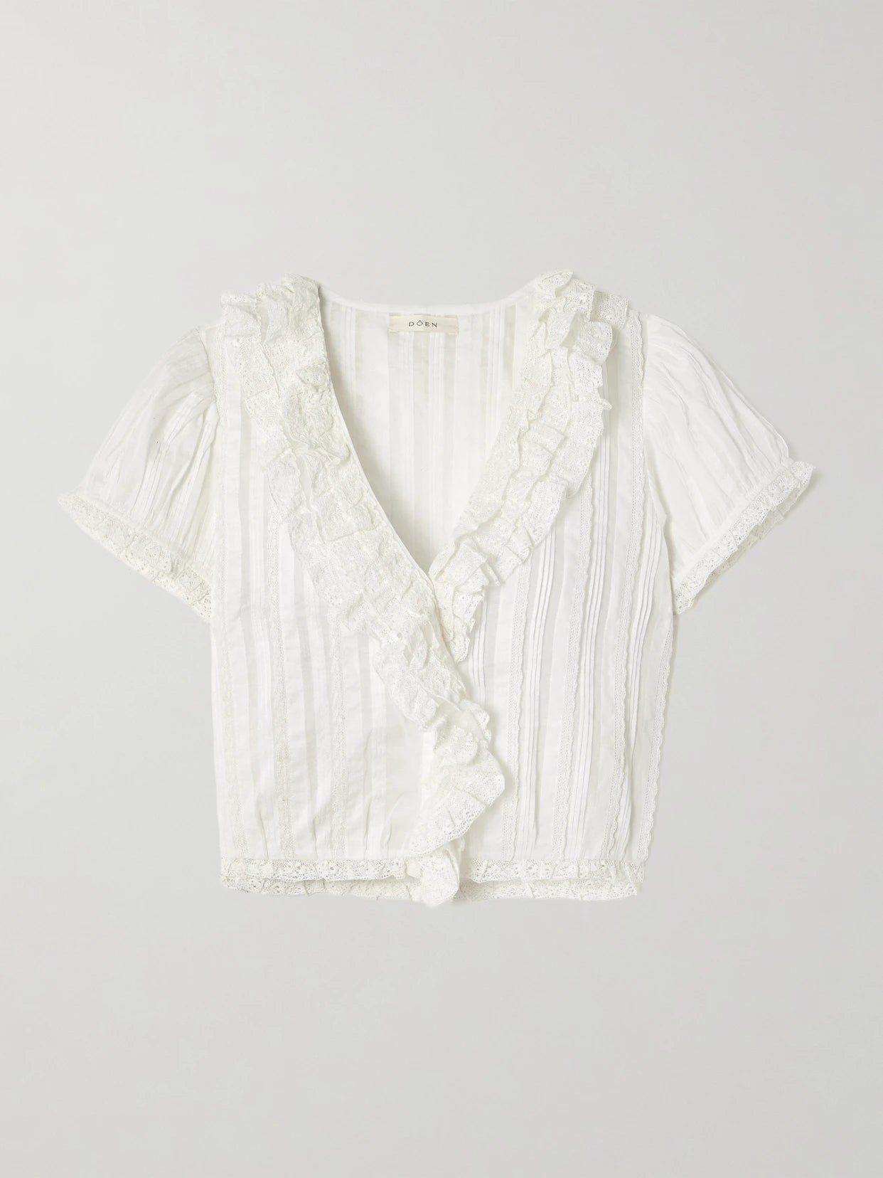 Bernadette Lace-trimmed Pintucked Organic Cotton-voile Blouse
