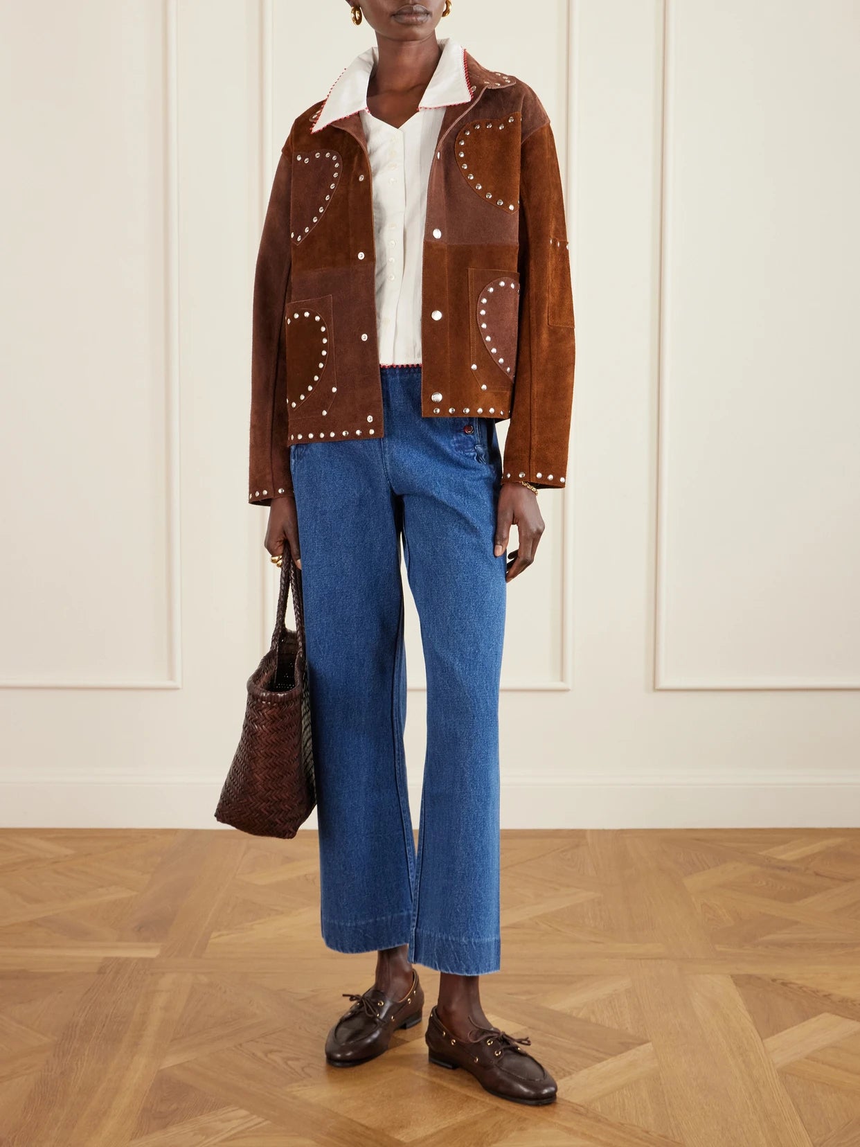 Image of Jeans. Product name - Sailor Cropped High-rise Wide-leg Jeans in Indigo colour by brand - BODE