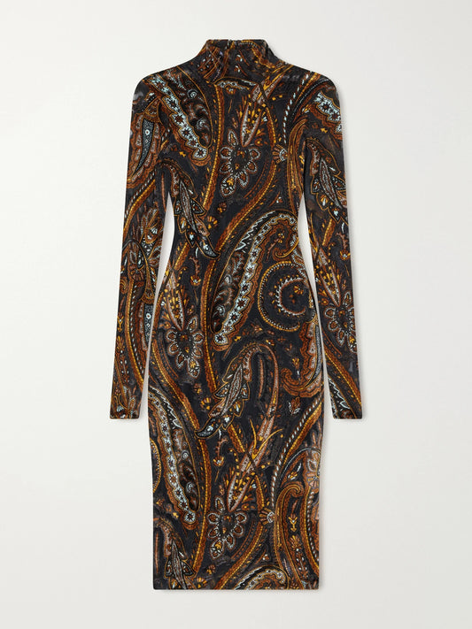 Etro Printed Stretch-velvet Knee-length Dress