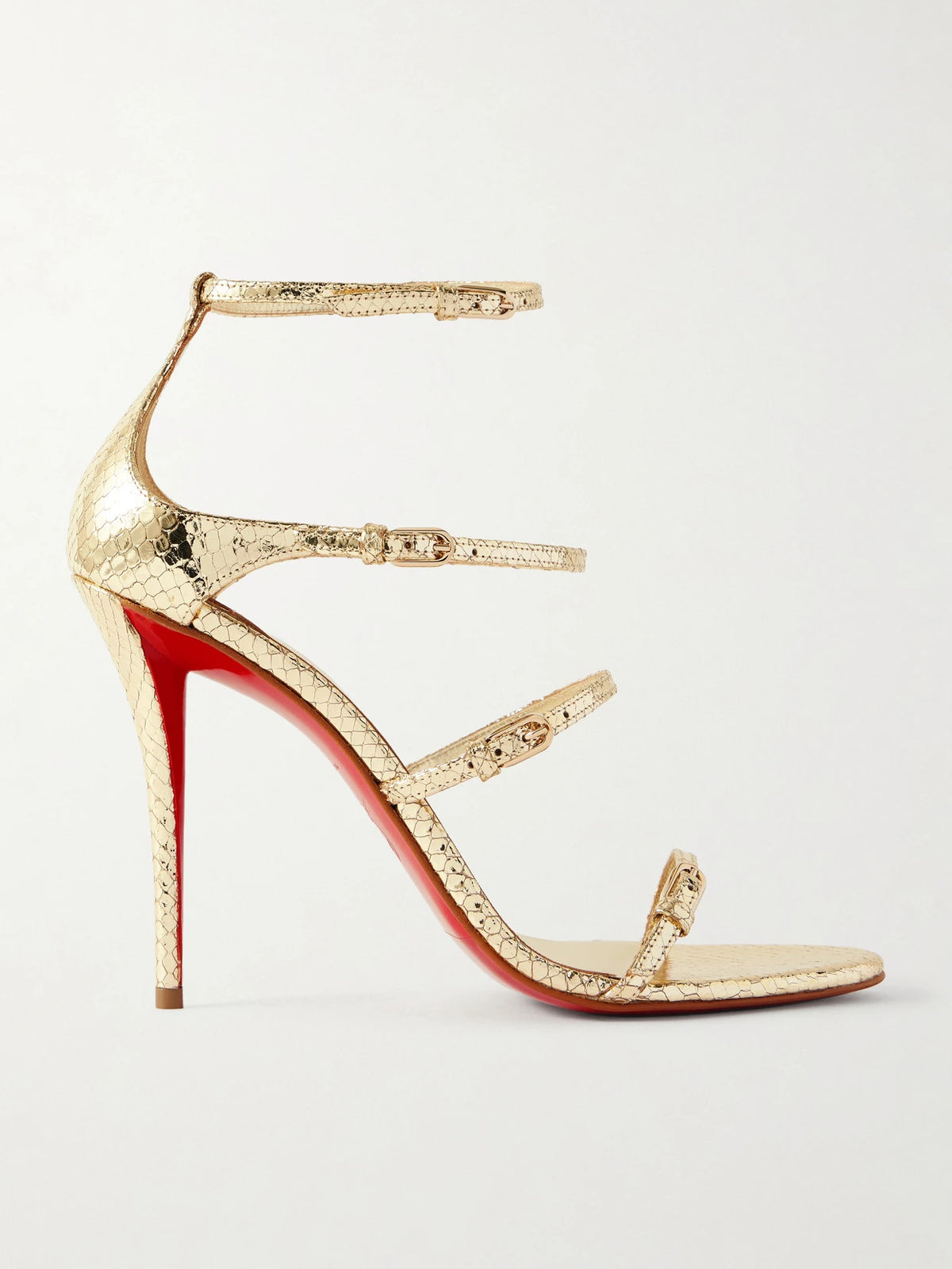Millennium Buckled Pyhton-effect Metallic Leather Sandals