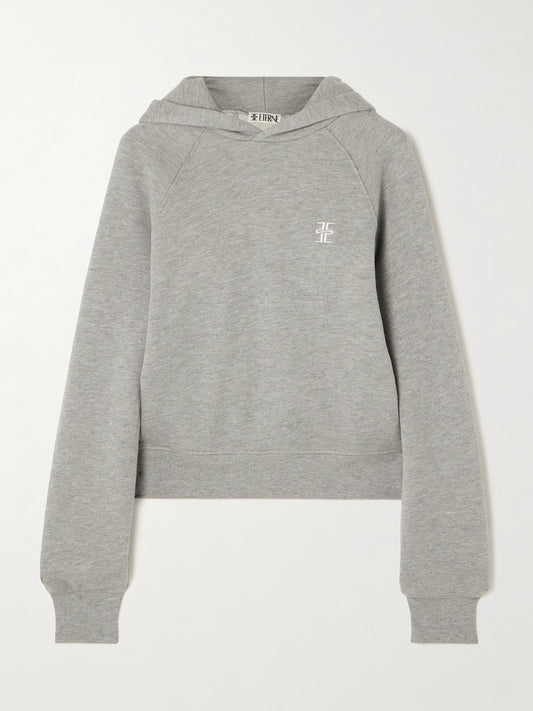 Image of Sleepwear & Loungewear. Product name - Embroidered Cotton-blend Hoodie in Gray colour by brand - ÉTERNE