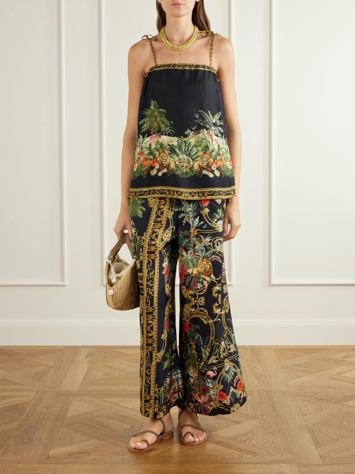 Image of Outfit Sets. Product name - Cropped Printed Wide-leg Pants in Multi colour by brand - Camilla