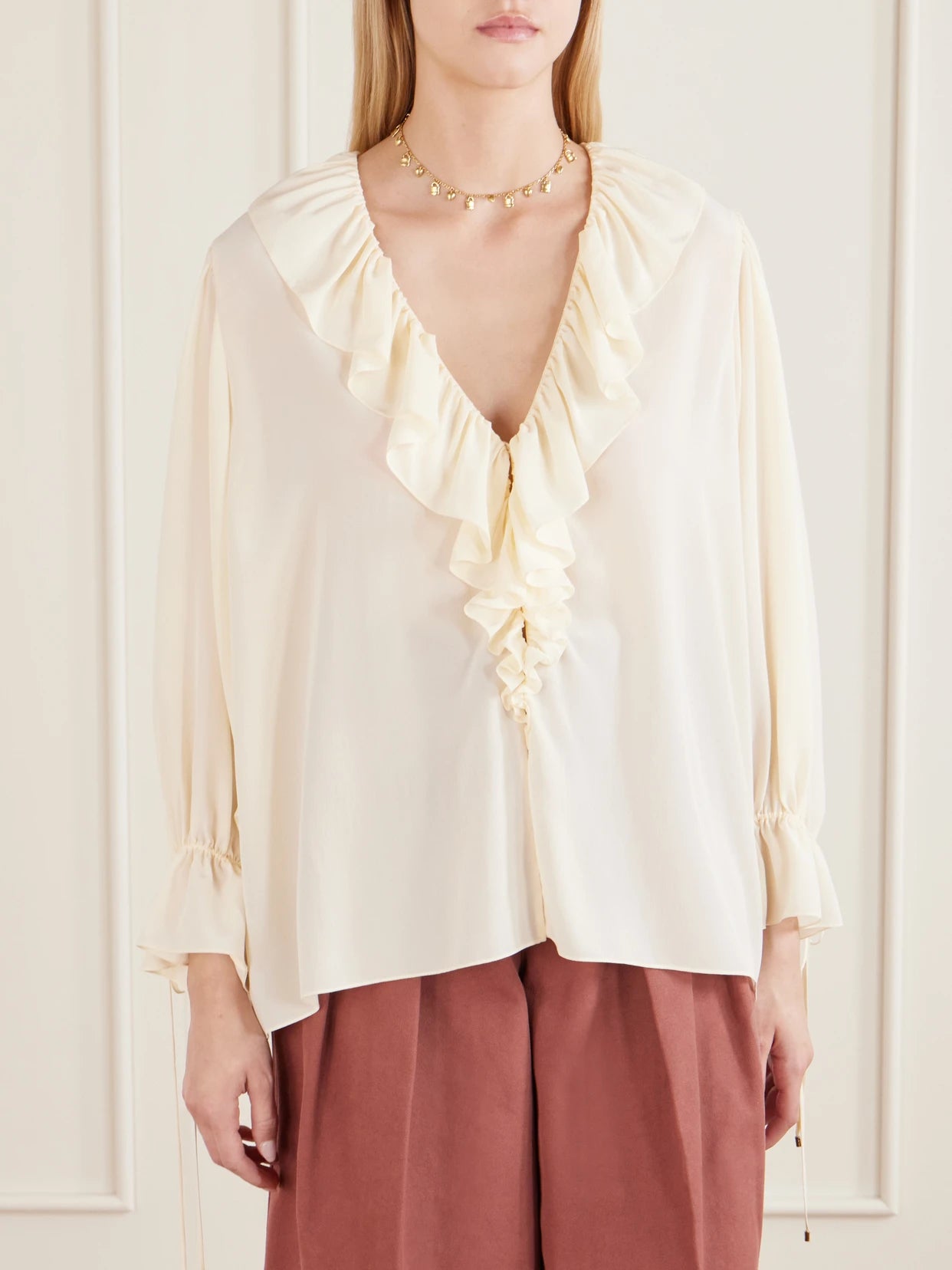 Ruffled Silk Crepe De Chine Blouse