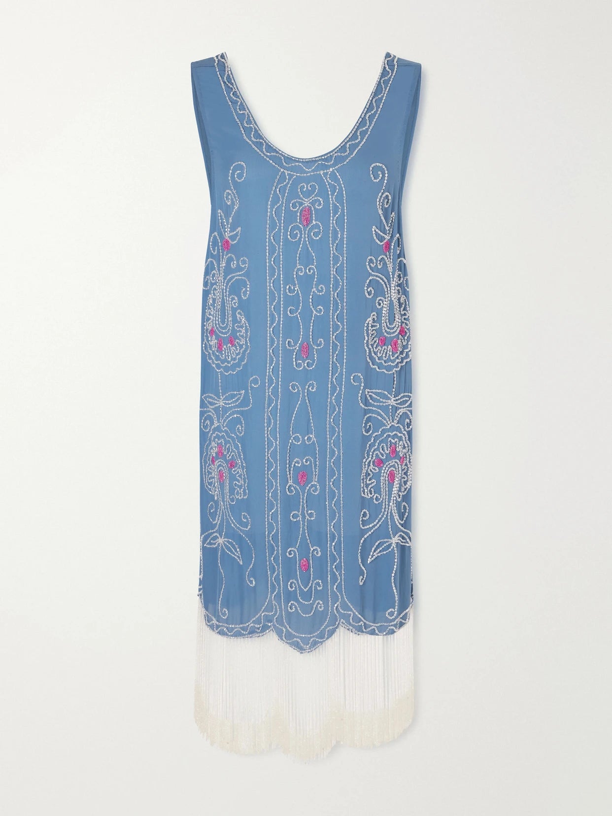 Image of Dresses. Product name - Sea Flower Beaded Silk Dress in Blue colour by brand - BODE