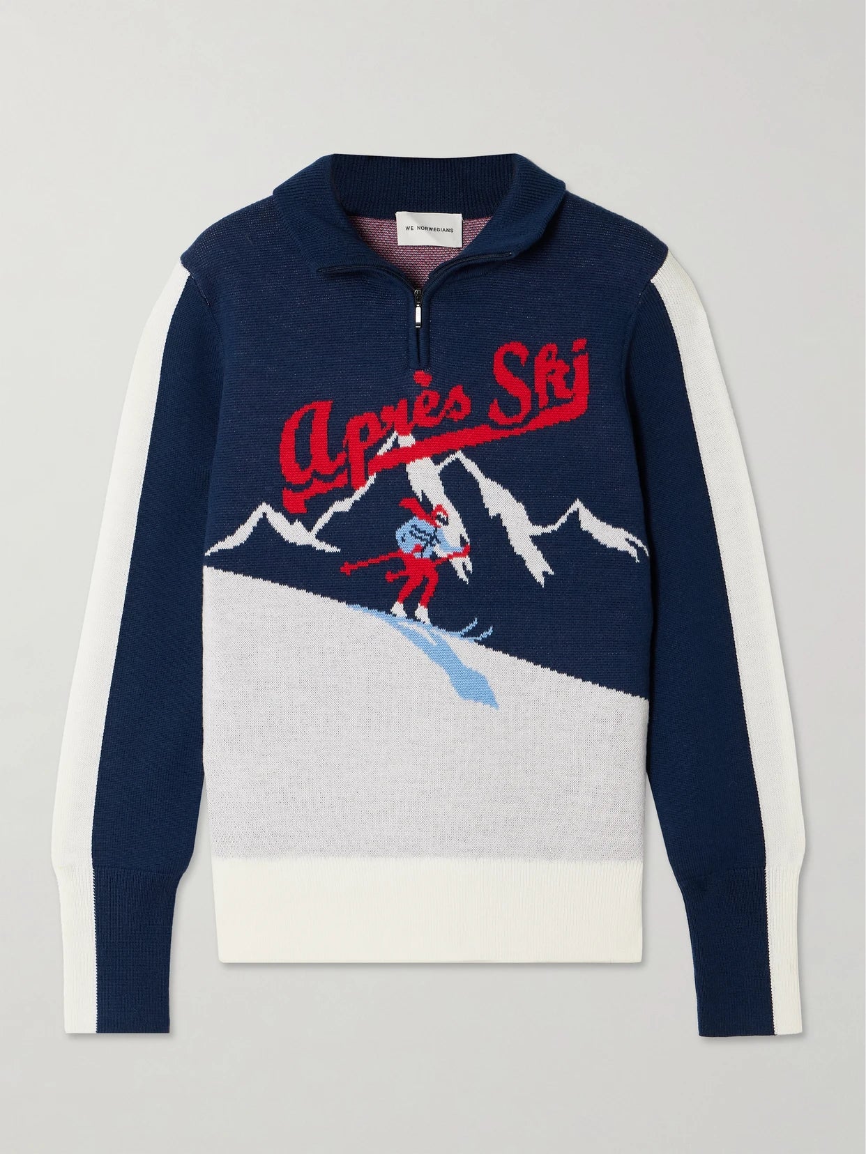 Afterski Jacquard-knit Merino Wool Half-zip Sweater