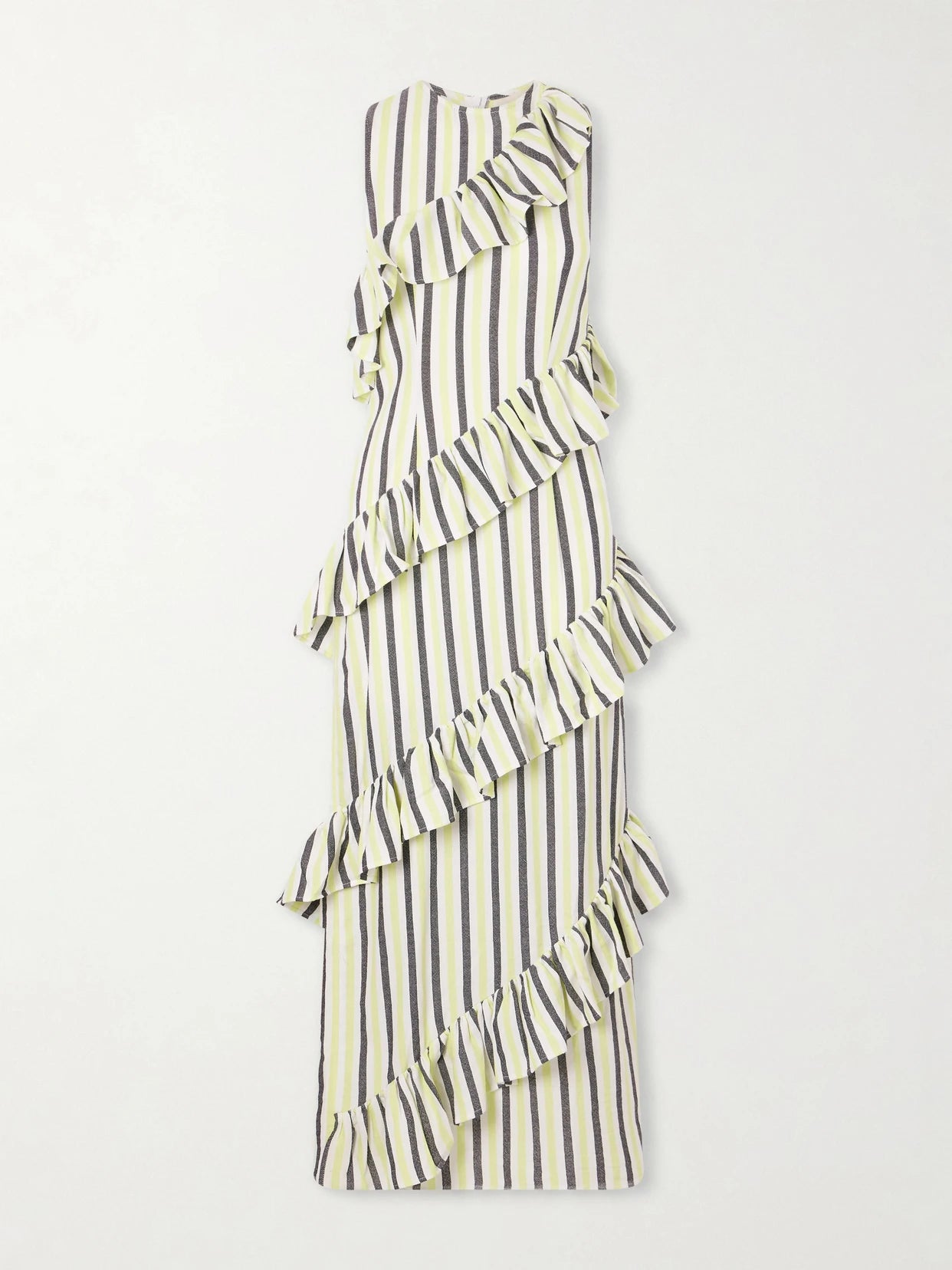 Spiral Ruffled Striped Cotton Maxi Dress
