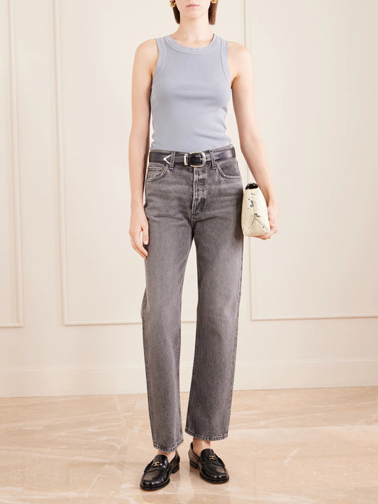 Image of a model wearing Tops. Product name - Isabel Ribbed Jersey Tank in Gray colour by brand - Citizens of Humanity