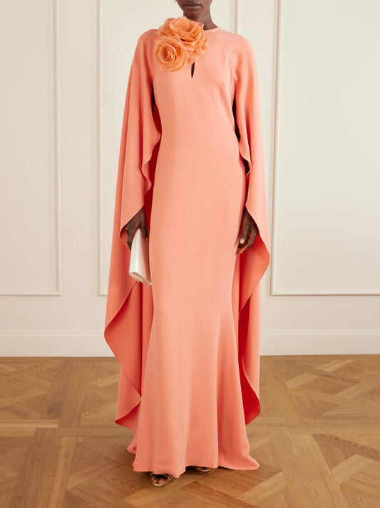 Image of Dresses. Product name - Appliquéd Cape-effect Cady Gown in Pink colour by brand - Elie Saab
