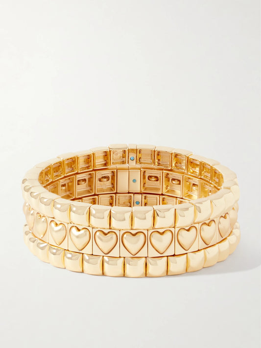 The Puffy Heart Stud Set Of Three Gold-tone Bracelets